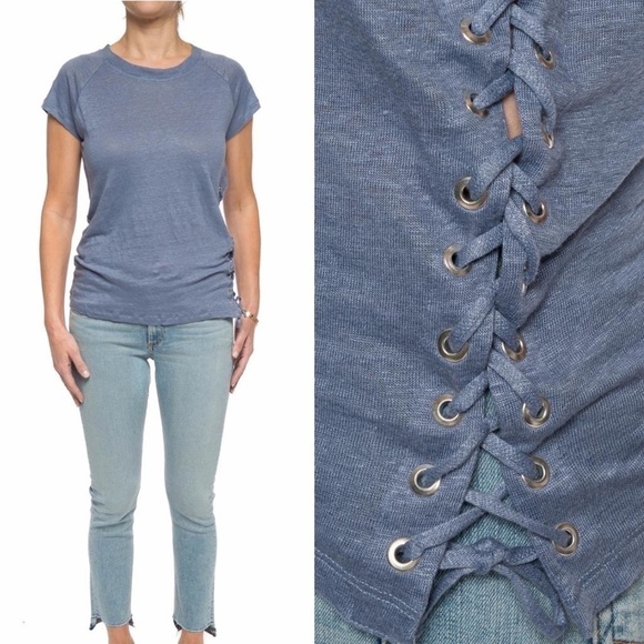 IRO Irys 100% Linen Lace Up Side Tee Size XS Periwinkle - Picture 1 of 7